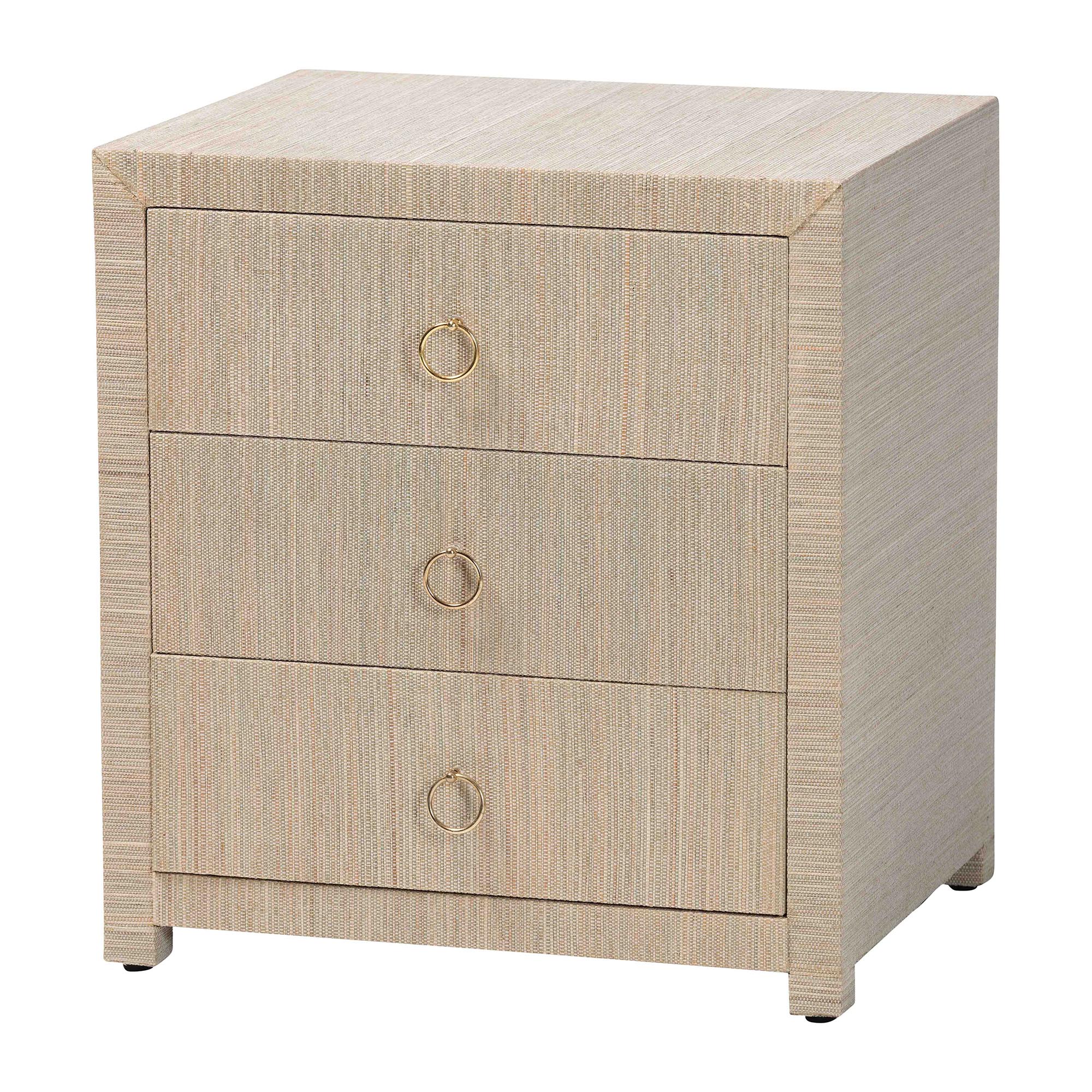 bali & pari Quinn Bohemian Woven Natural Grasscloth 3-Drawer Nightstand